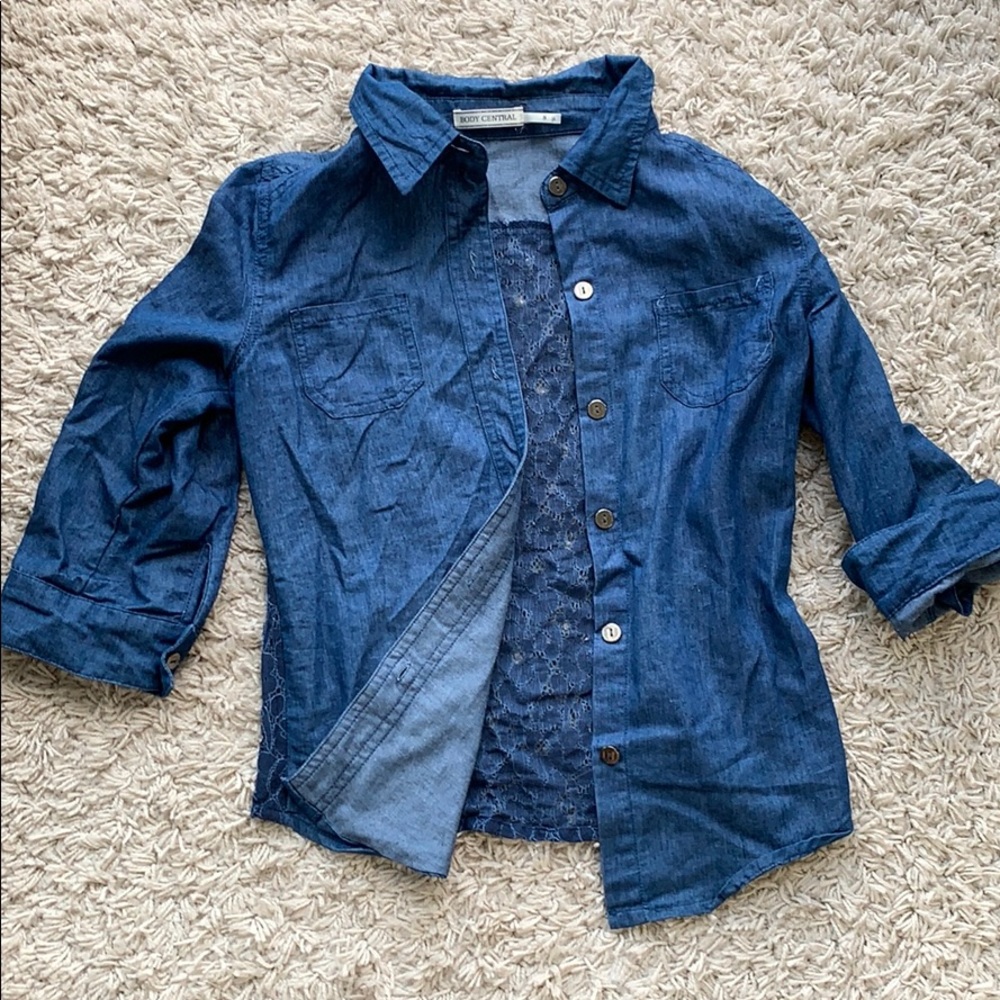 Faux jean jacket with lace back